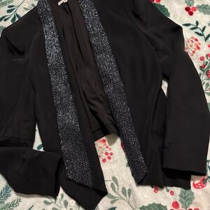 Rebecca Minkoff Size 6 Embellished Beaded Silver Lapel Silk Blouse Jacket